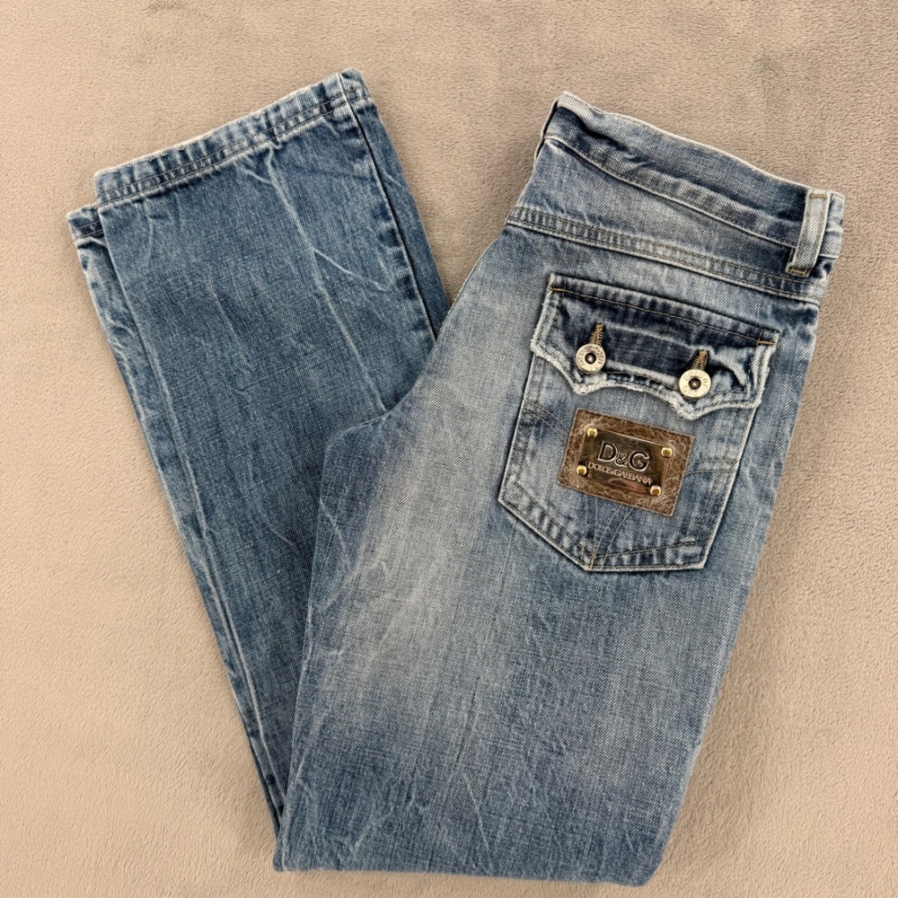 D&G Junior Dolce & Gabbana Blue Straight Leg Jeans Distressed  14-16 Youth Y2K